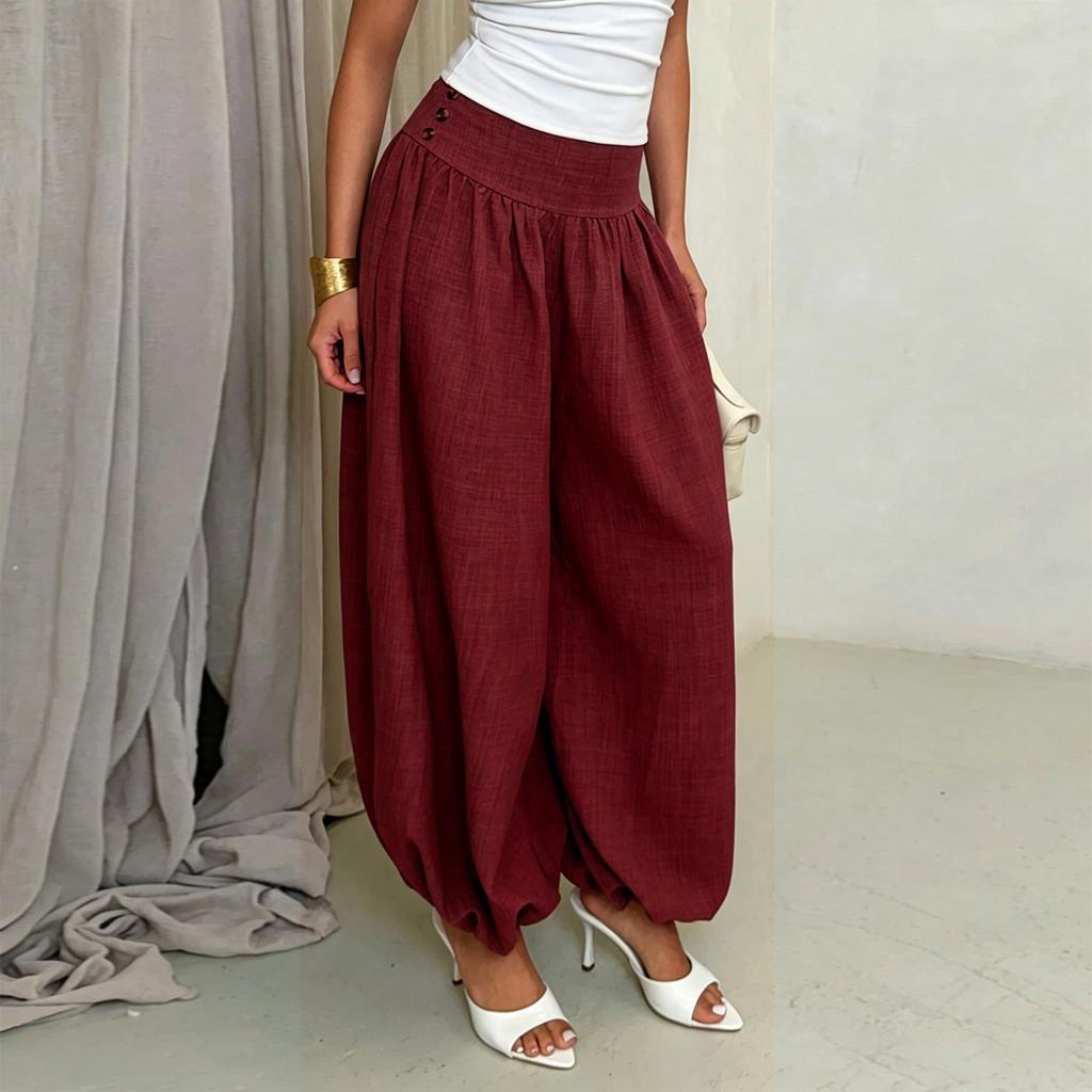Women Loose Fit High Waist Lantern Pants Casual Homewear Harem Trousers Wide Leg Comfortable Bottoms