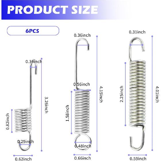 6PCS Motorcycle Kickstand Springs with 3 Size,Steel Kick Stand Spring of Mini Bike Kickstand,Universal Motorcycle Accessories Spring Kit for Bicycle