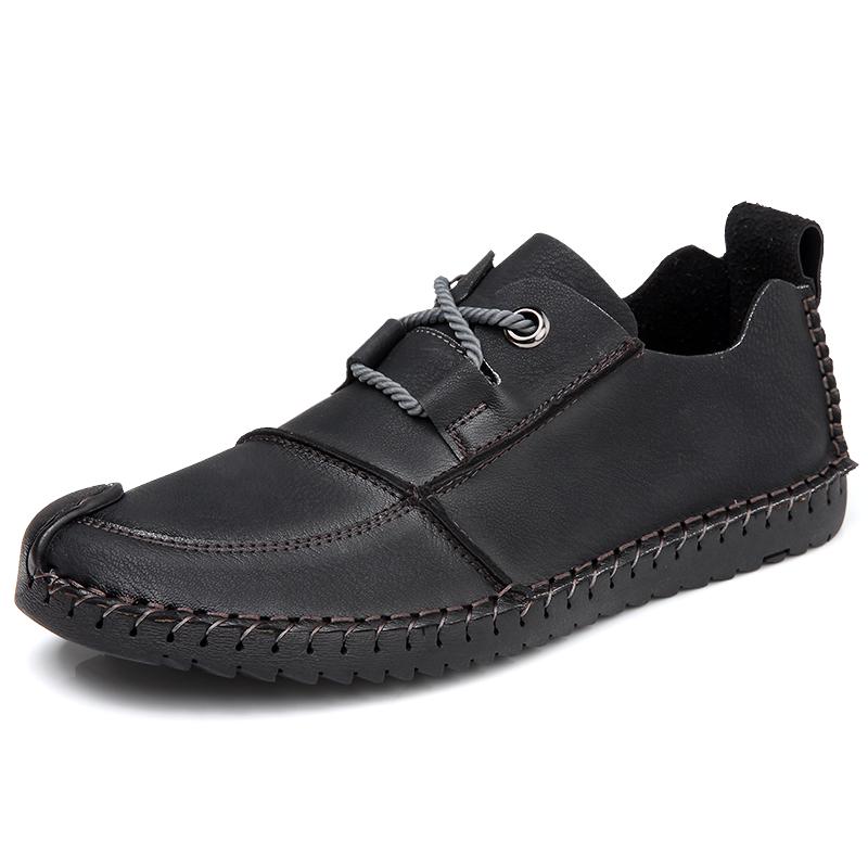Fashion New Men's Vintage Genuine Leather Shoes Plus Size Lace-up Breathable Loafers Flats Driving Shoes