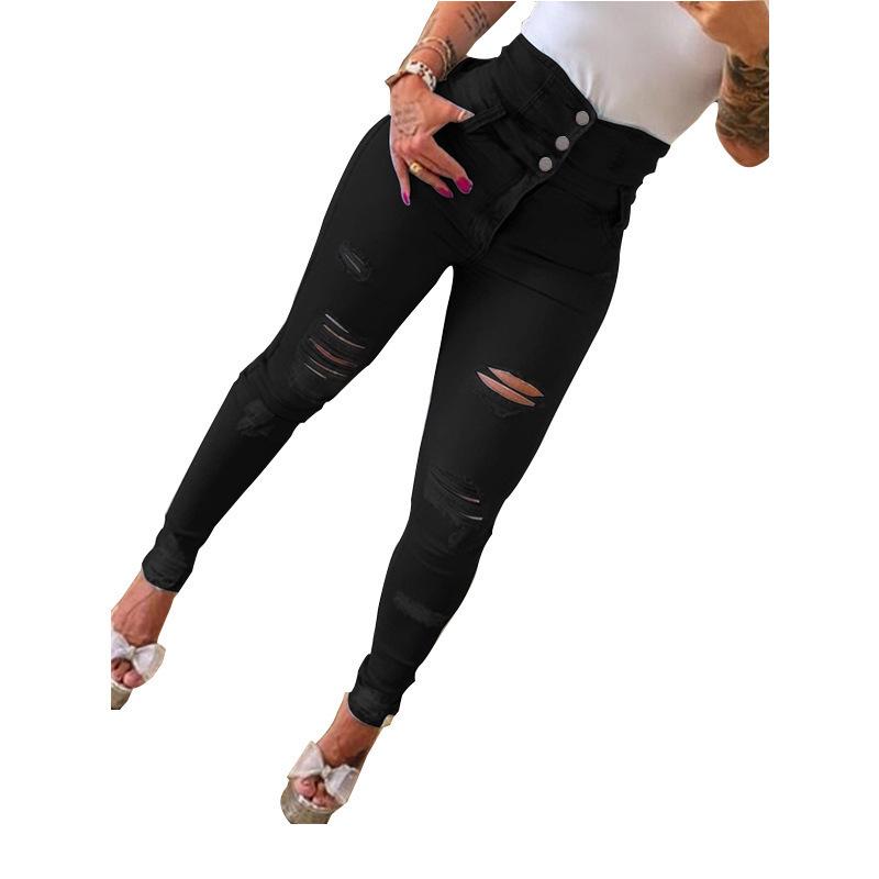 2022 Slim High-Waist Ripped Skinny Jeans