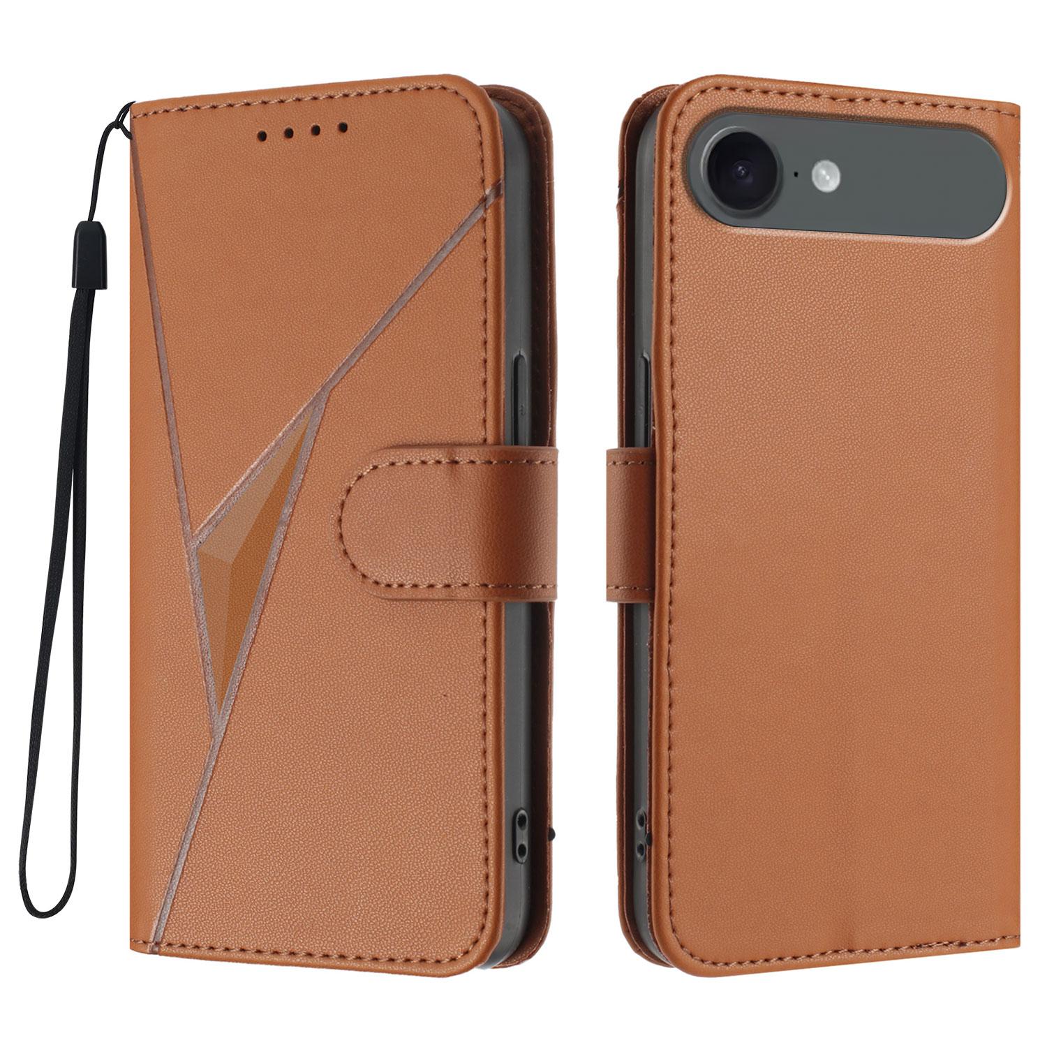 

For iPhone 17 Air Case Triangle Imprint Leather Phone Cover with Lanyard Coffee