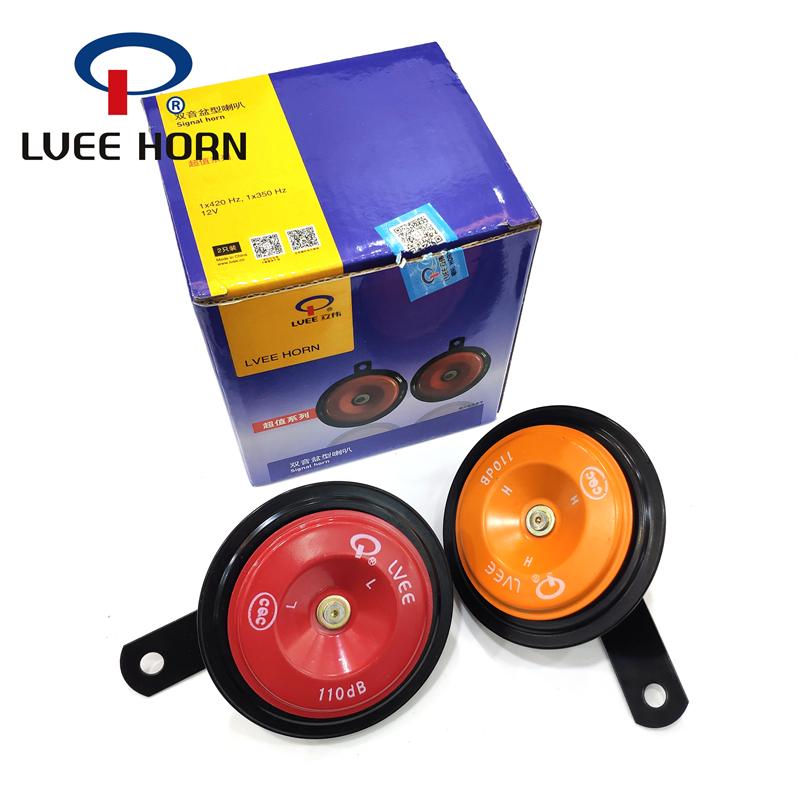 LVEE DL126L Universal Motorcycle Electric Horn kit 12V CAR Waterproof Round Loud Speakers for Scooter Moped Dirt Bike ATV DL126-Orange Red