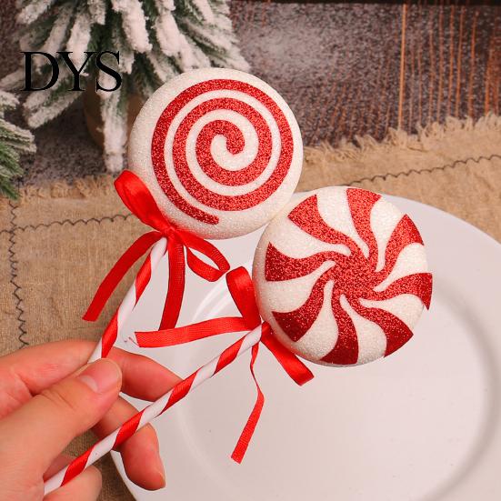 Seasonal Home Decor for Parties Christmas Lollipop Ornaments, Red White Swirl Candy Cane with Tree Spiral Ornament Bow, Artificial Props Tabletop
