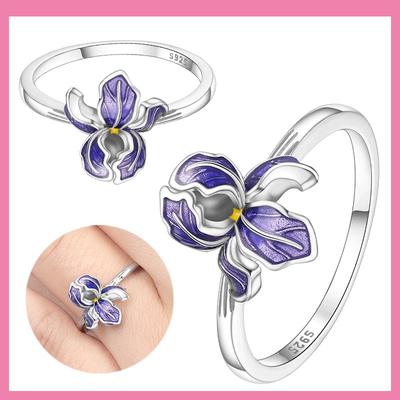 Kupfer Original Pflanzenkollektion Lila Schwertlilie Ring Damen Jubiläumsgeschenk Verlobungsringe Ideal für Damen Herren Schmuck