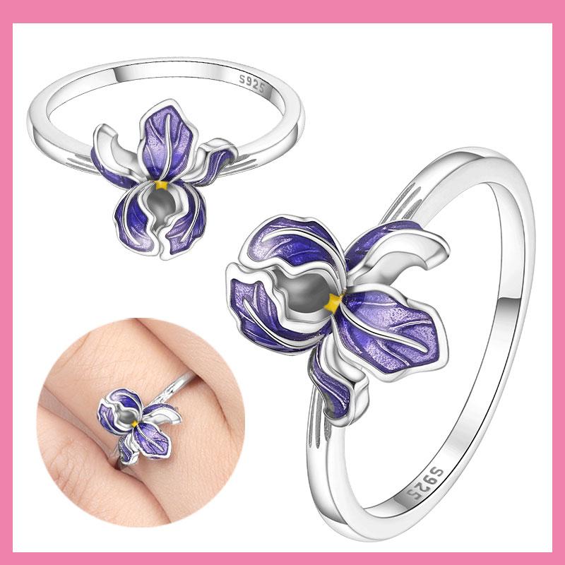 Copper Metal Authentic Original Plant Series Purple Iris Ring Women's Anniversary Perfect Gift Engagement Rings Designed For Women Mens High Quality