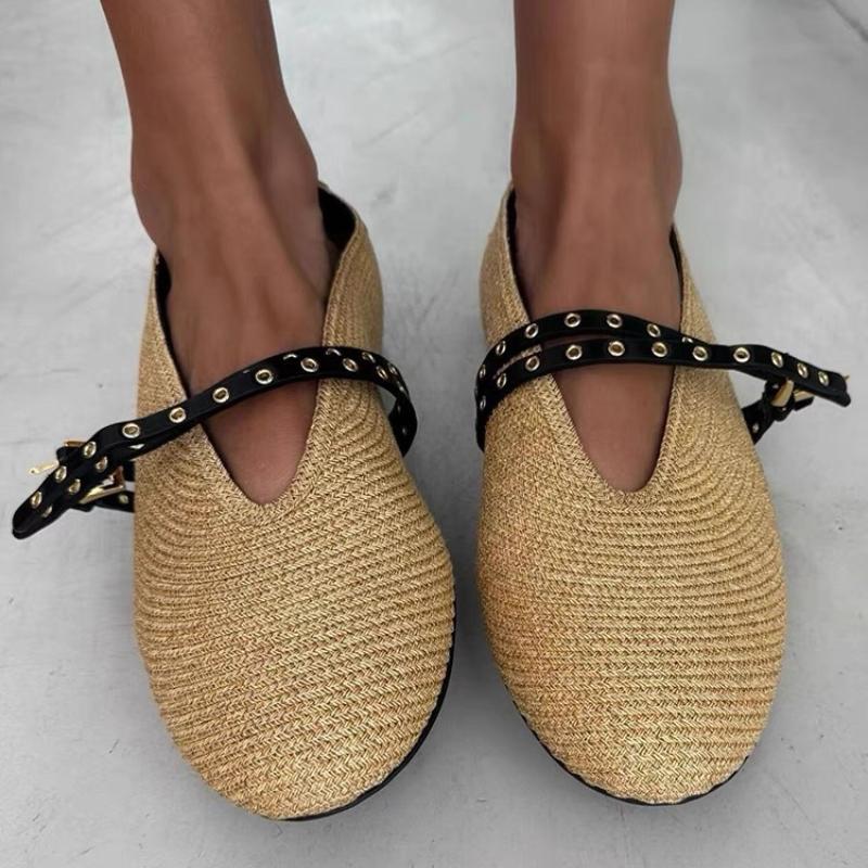 Mode Hochwertige Gewebte Flache Ballerinas Damenmode Doppelschnalle Markendesigner Schuhe Bequeme Flache Freizeitschuhe Zapatos De Mujer