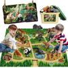 Mini Tudou 145x98cm Büyük Oyun Pisti ile 12 Parça Safari Hayvan Figürü Oyun Seti, Gerçekçi Dev Orman Vahşi Hayvanat Bahçesi Hayvan Figürleri, Fil Dahil,