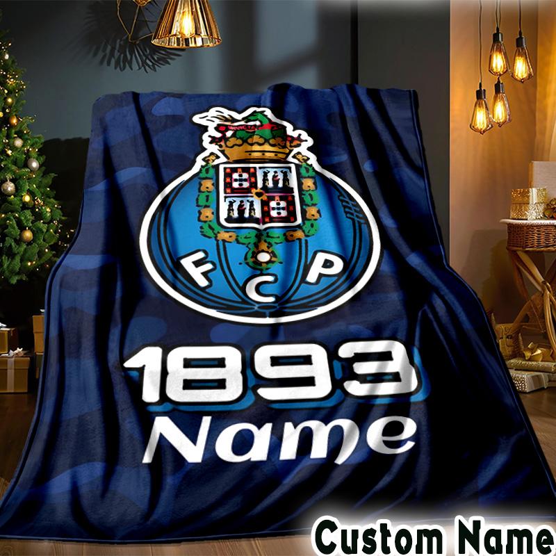 Custom Name FC Porto Crest Emblem Throws Blanket Flannel Blankets for Couch Bed Gifts for Men Women Picnic Blanket Christmas Fan Gifts