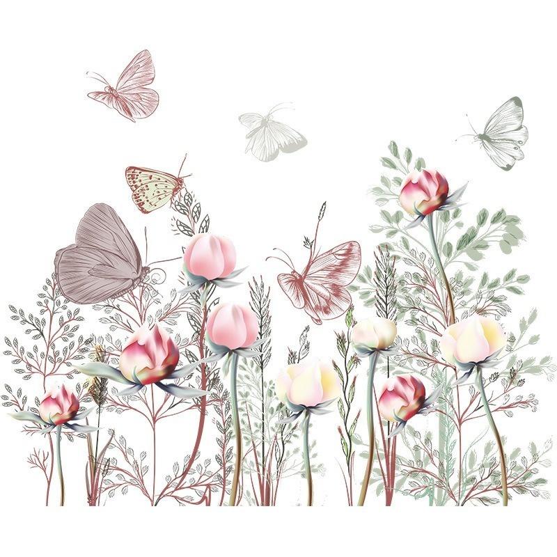 Butterfly Flower Wall Sticker Living Room Wallpaper Flowers Bedroom Wall Decor Art Poster Vinyl Decoration Butterfly Wallpaper