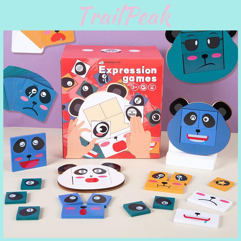 Kids Wooden Building Blocks Panda Expressions Matching Toy For Education Early