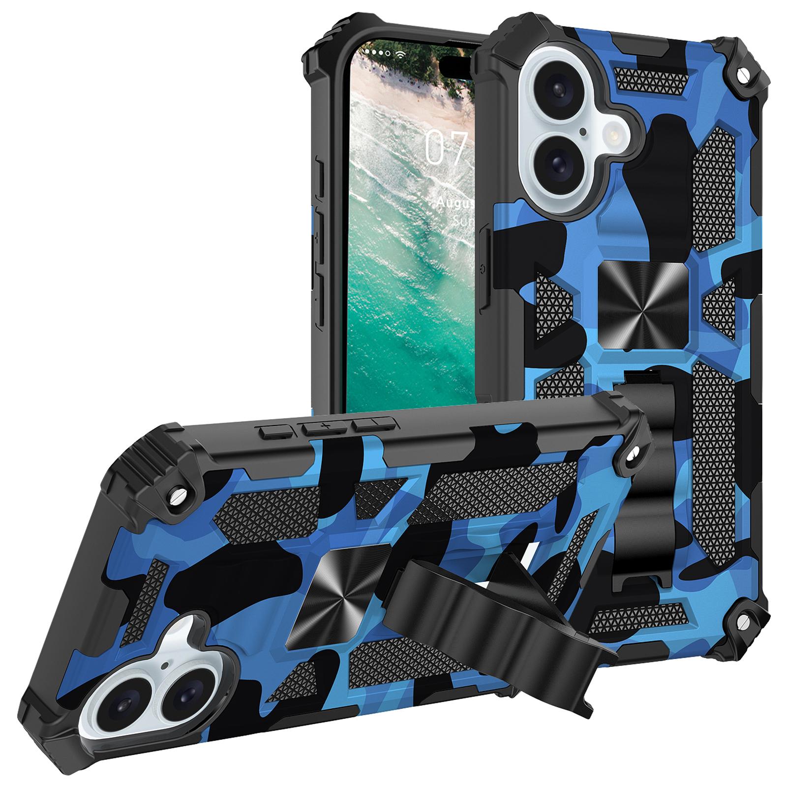 

For iPhone 16 Case Kickstand PC+TPU Camouflage Military Grade Phone Cover