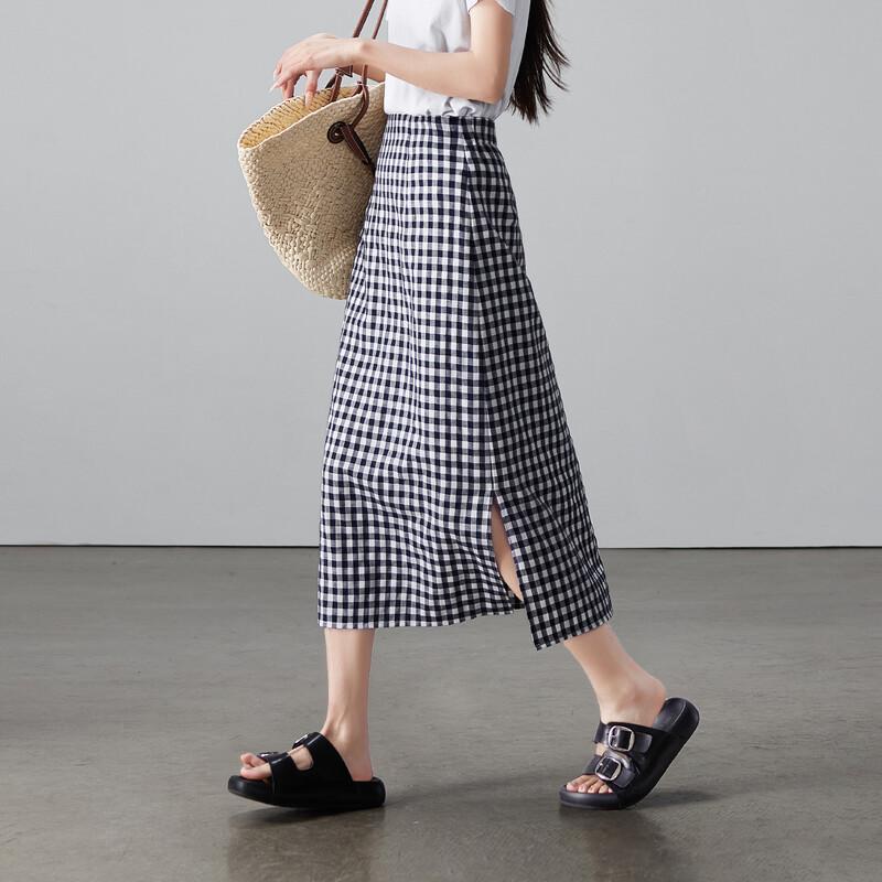 SOFSIL Women's French Retro Plaid Slit Skirt
