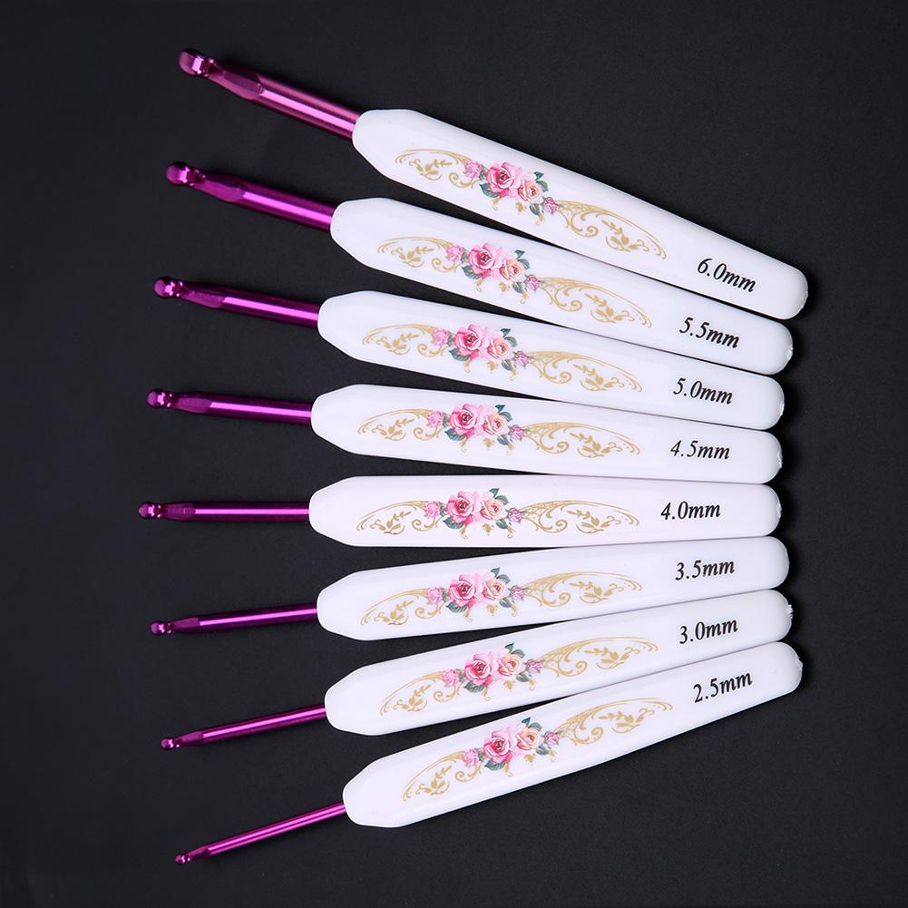8PCS Aluminum Crochet Hook Set Knitting Needles With Soft Floral Print Plastic Handle (Large)