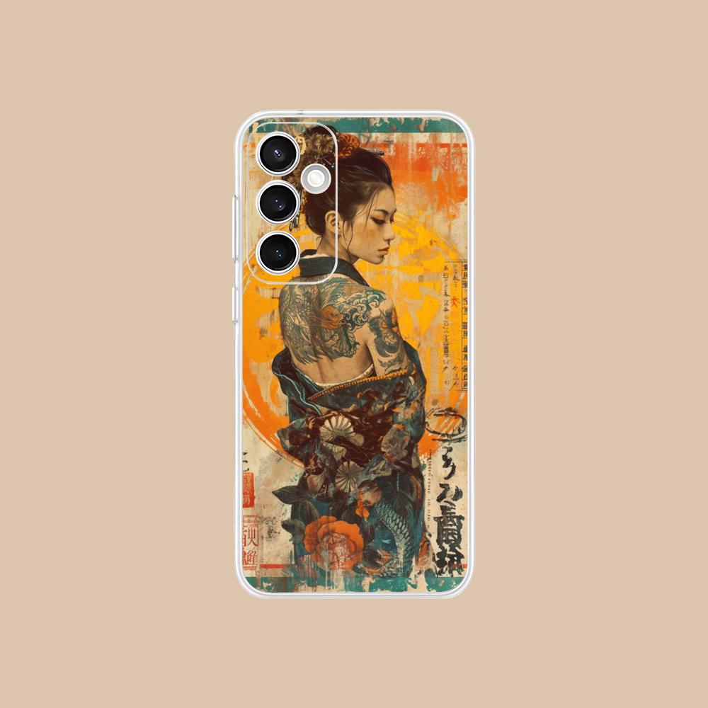 Retro Tattoo Girl Mobile Phone Case for Samsung Galaxy S25 S24 S23 S22 S21Plus FE Ultra Clear Colorful Cover Pretty Smartphone