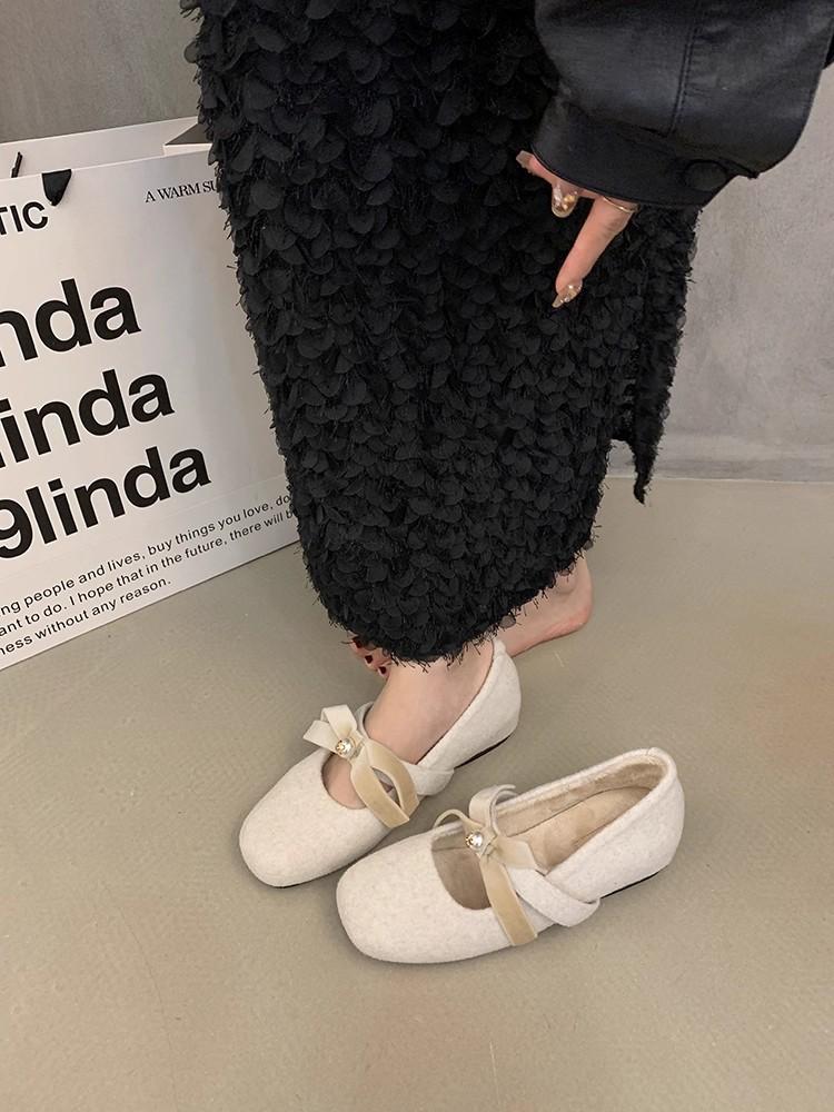 

Inner height increase pink Mary Jane fluffy shoes women s shoes 2025 autumn and winter warm cotton shoes bow pearl cotton shoes 39 абрикосовый
