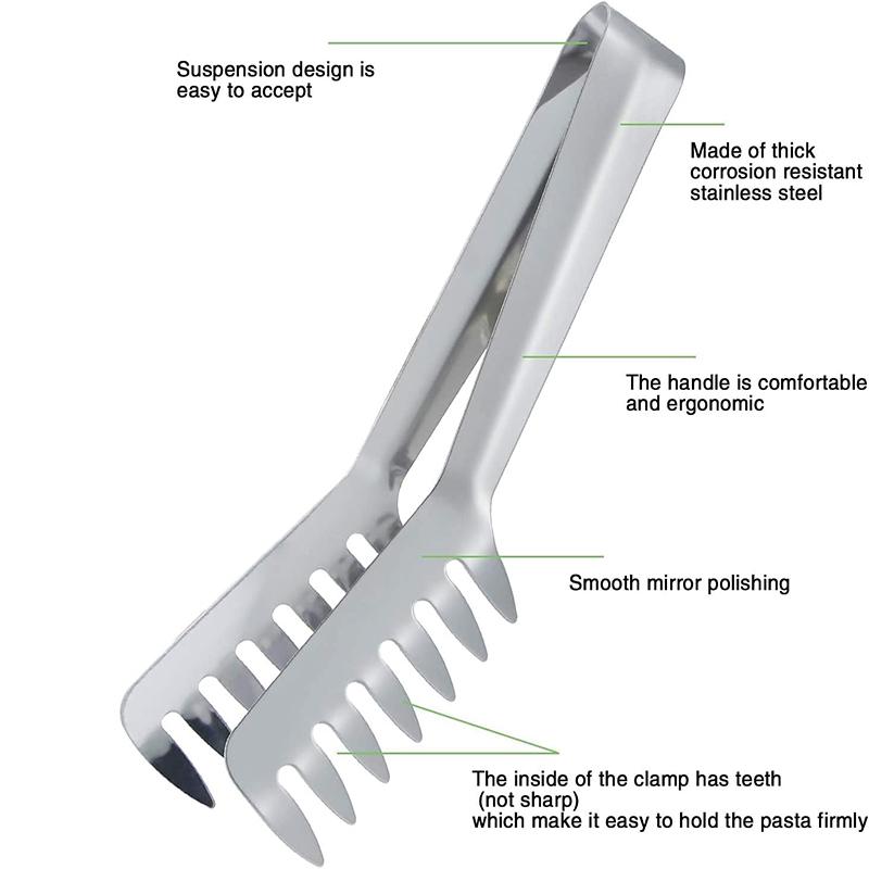 Stainless Steel Spaghetti Tong 9 Inch Pasta Clip Comb Shaped Tong Food Holder Steak Bread BBQ Clip Cooking Utensils Kitchen Tool