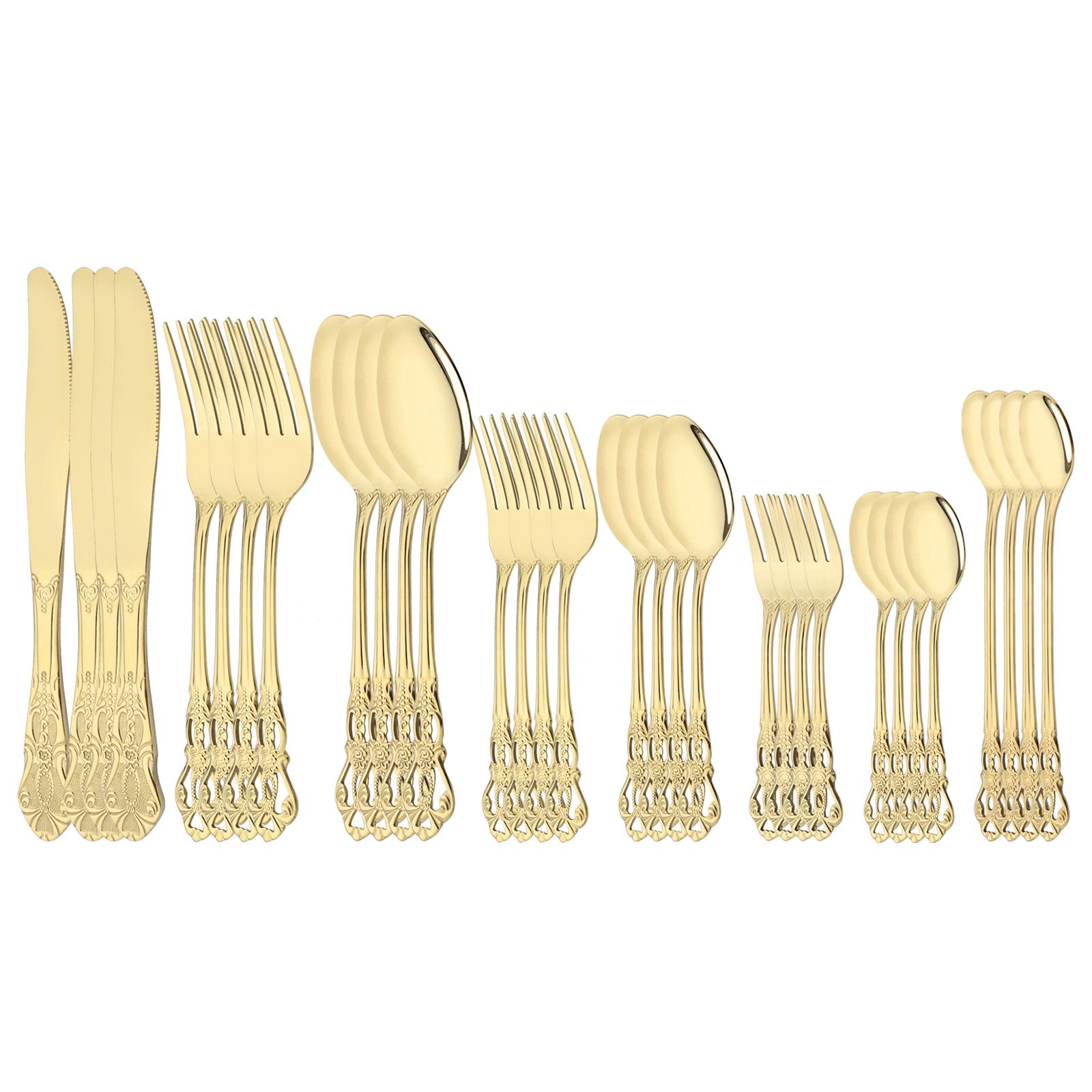 

Набор посуды для шампанского и золота, кухонная посуда из нержавеющей стали, ножи, ложки, вилки, обеденный набор для домашней вечеринки, свадьбы 32pcs for 4