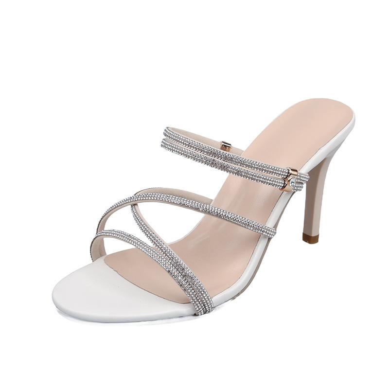 Damen High Heels Oberbekleidung Sommer 2025 neue Mode Stiletto High Heels Strass Wort mit coolen Slippern Damen