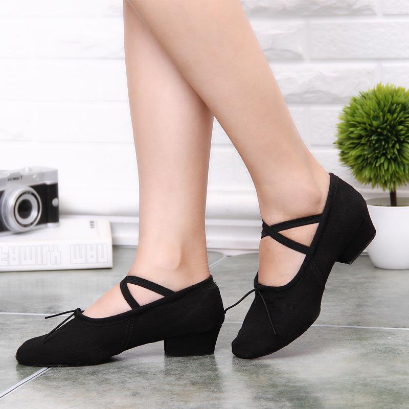 Women's Canvas Ballet Shoes - Soft Sole with Heel for Yoga Dance and Folk Practice