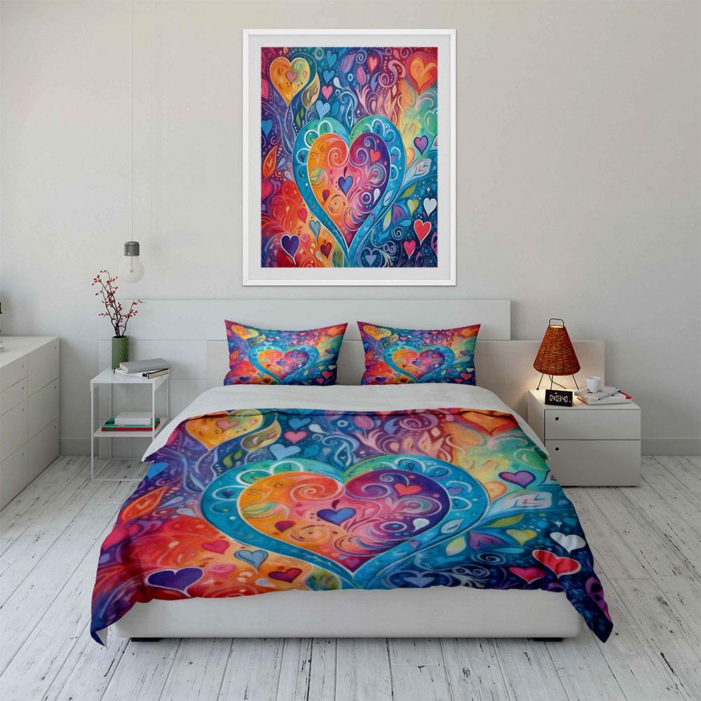 Colorful Abstract Heart Decor Set Soft Comfortable Duvet Cover Bedding Set Included 1*Duvet Cover & 2*Pillowcases, Gift