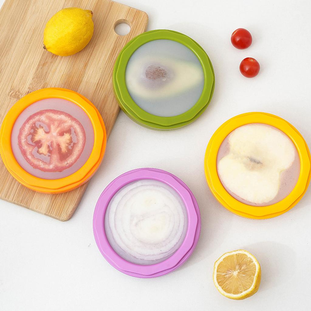 4PCS Fruit Storage Box Silicone Reusable Airtight Vegetables Storage Containers for Fridge Garlic Onions Lemon