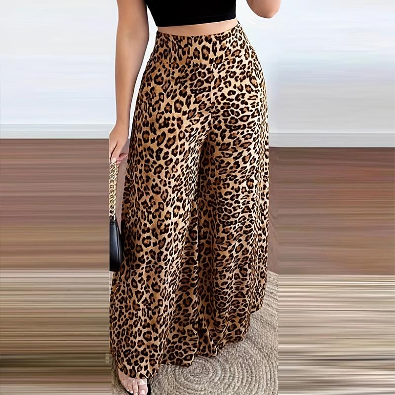 

Женские свободные повседневные брюки с леопардовым принтом ZANZEA с эластичной талией сзади коричневый