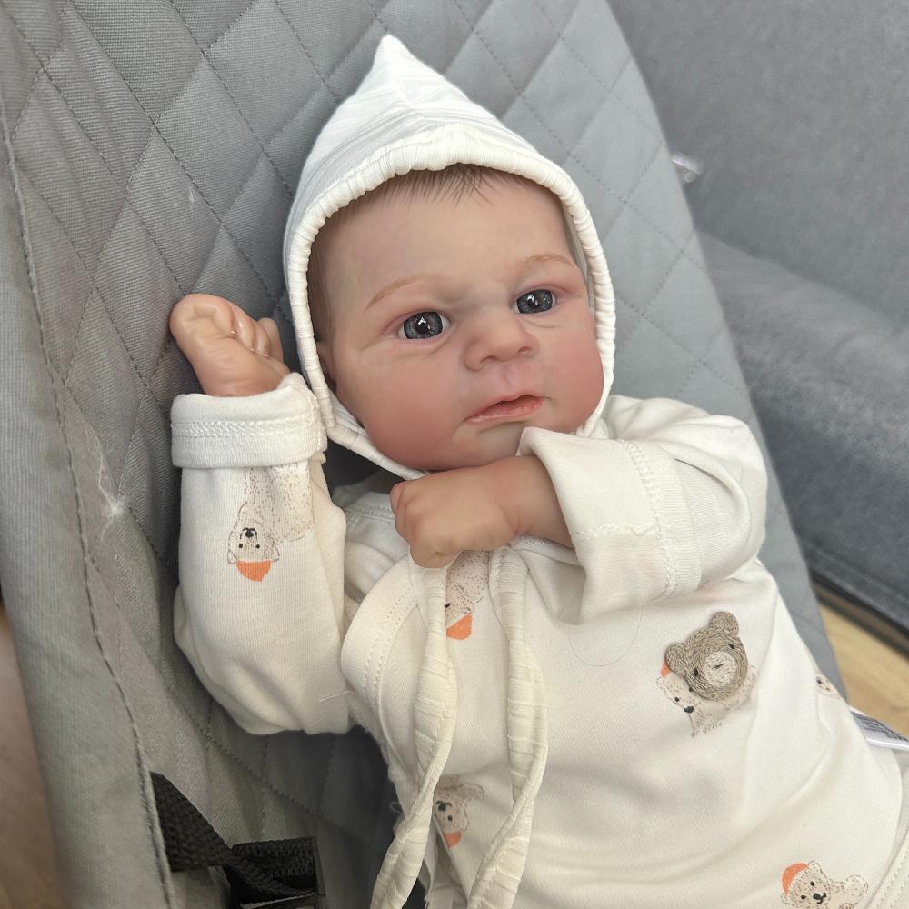 BZDOLL Realistische 48cm 19inch Reborn Babypuppe mit 3D-bemalter Haut, Soft-Touch-Vinyl Neugeborenes Bebe Mädchen Spielzeug Kunst Weihnachtsgeschenk