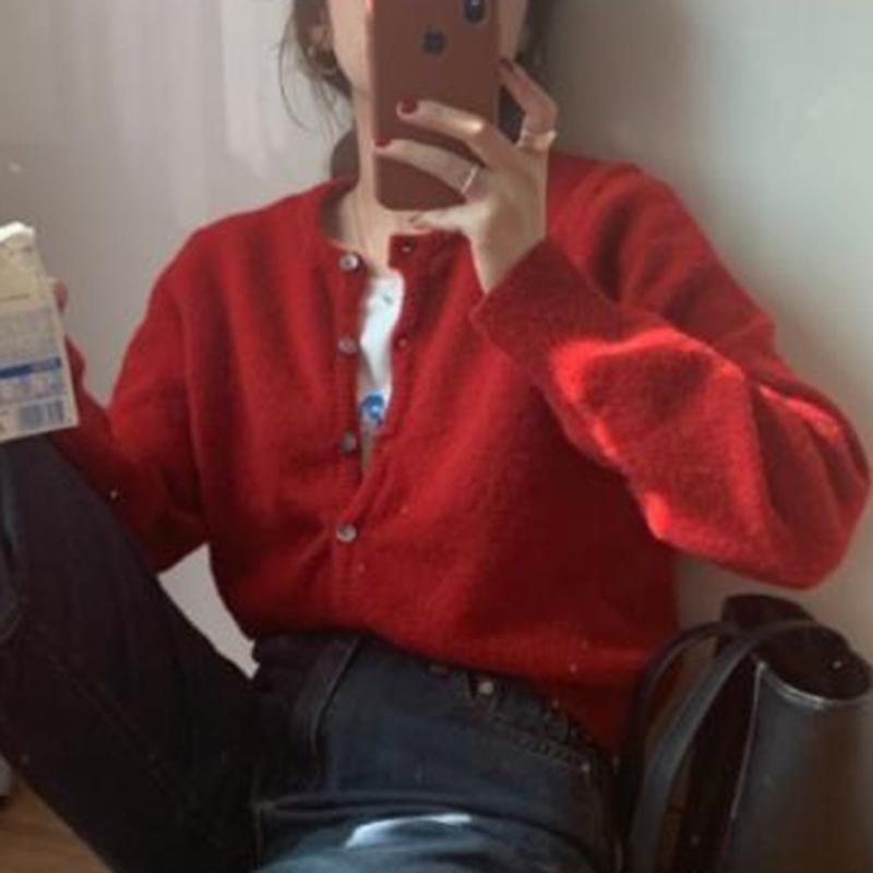Cashmere Sweater Cardigan Women Single Breasted Long Sleeve Elegant Vintage Jumper Solid Wool Knitted Autumn Winter Outwear