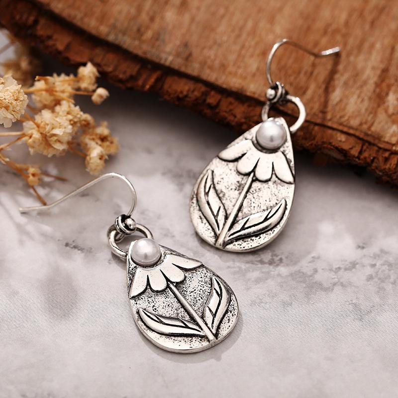 

CAOSHI Special Interest Dangle Earrings for Women Vintage Copper Color Flower Design Imitation Pearl Zircon Daily Accessories