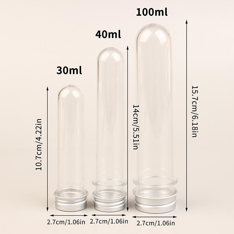 30/40/100Ml Pet Test Tube Bottle Transparent Cylindrical Plastic Refillable Bottle For Mask Candy Data Line Masking Paper