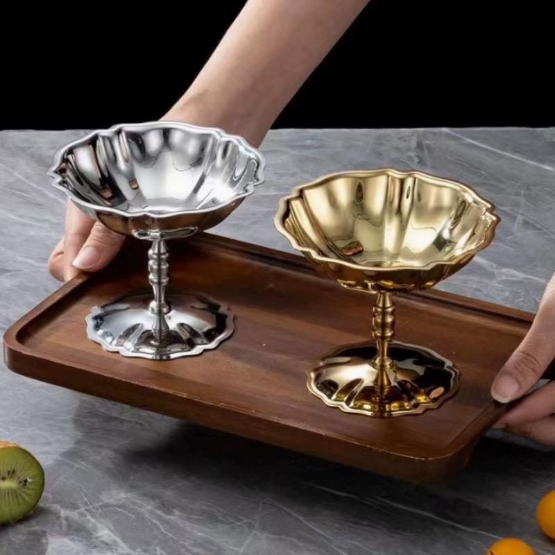 Stainless Steel Salad Cup Food Grade Ice Cream Cup Goblet Retro Dessert Bowl Fruit Yogurt Snack Bowl Household Kitchen Tools
