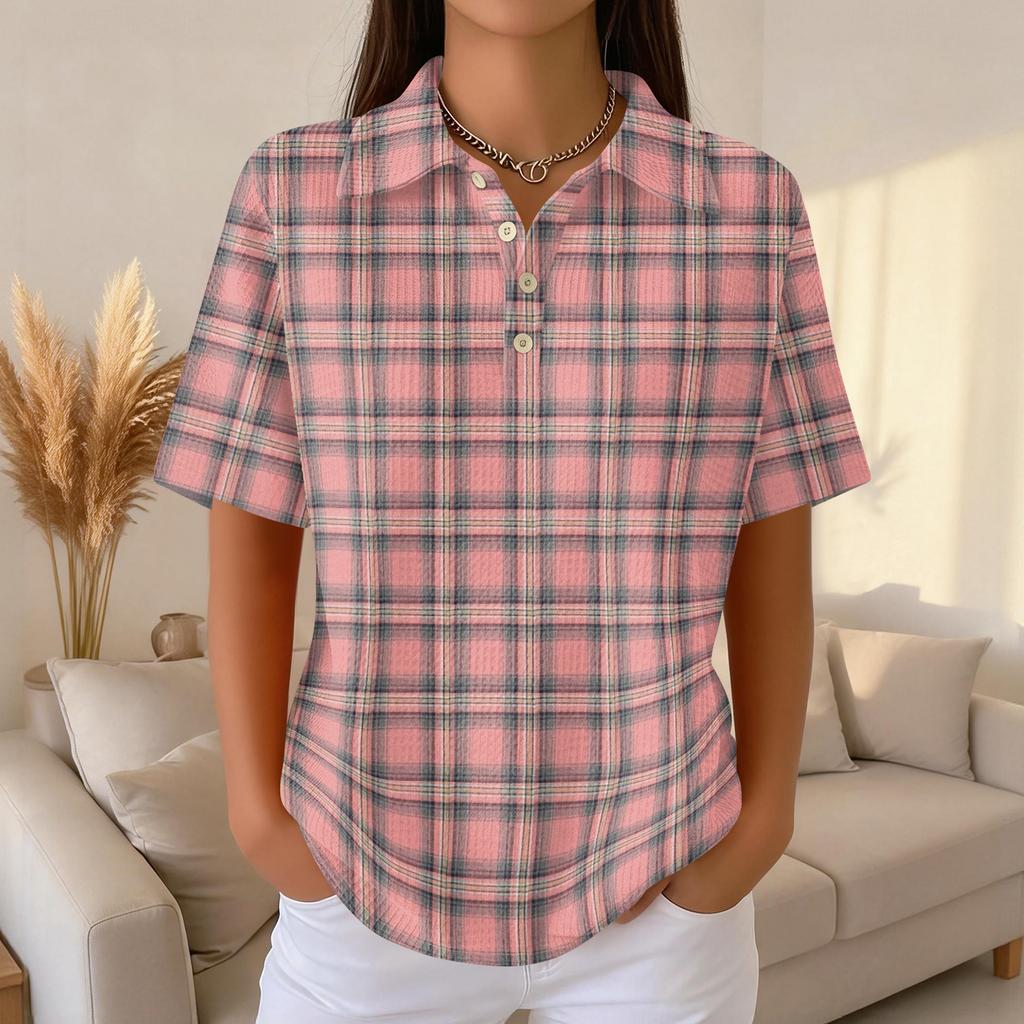 Women's Fashion Casual Lapel Short Sleeve Color Shirt Women's Up Tops