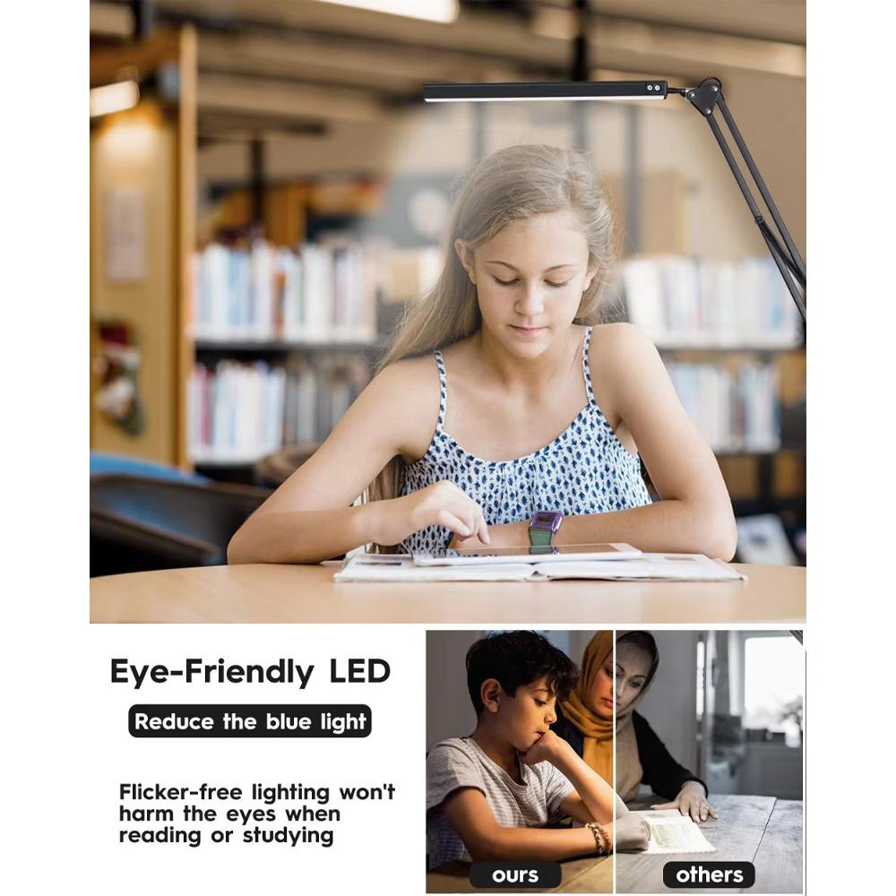 Desk lamp,LED desk lamp with rocker arm,adjustable Angle,10 brightness levels,3 lighting modes,fixture,eye-protecting learning