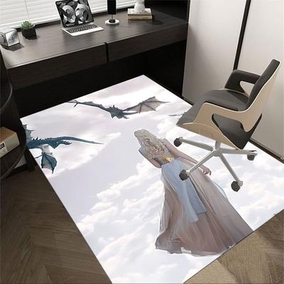1pc Fire and Blood Office Carpet Chair Mats, Home Decor Mat Fantasy Theme Mat Durable Mat, Dragon Decor,Suitable for Fantasy Theme Lovers