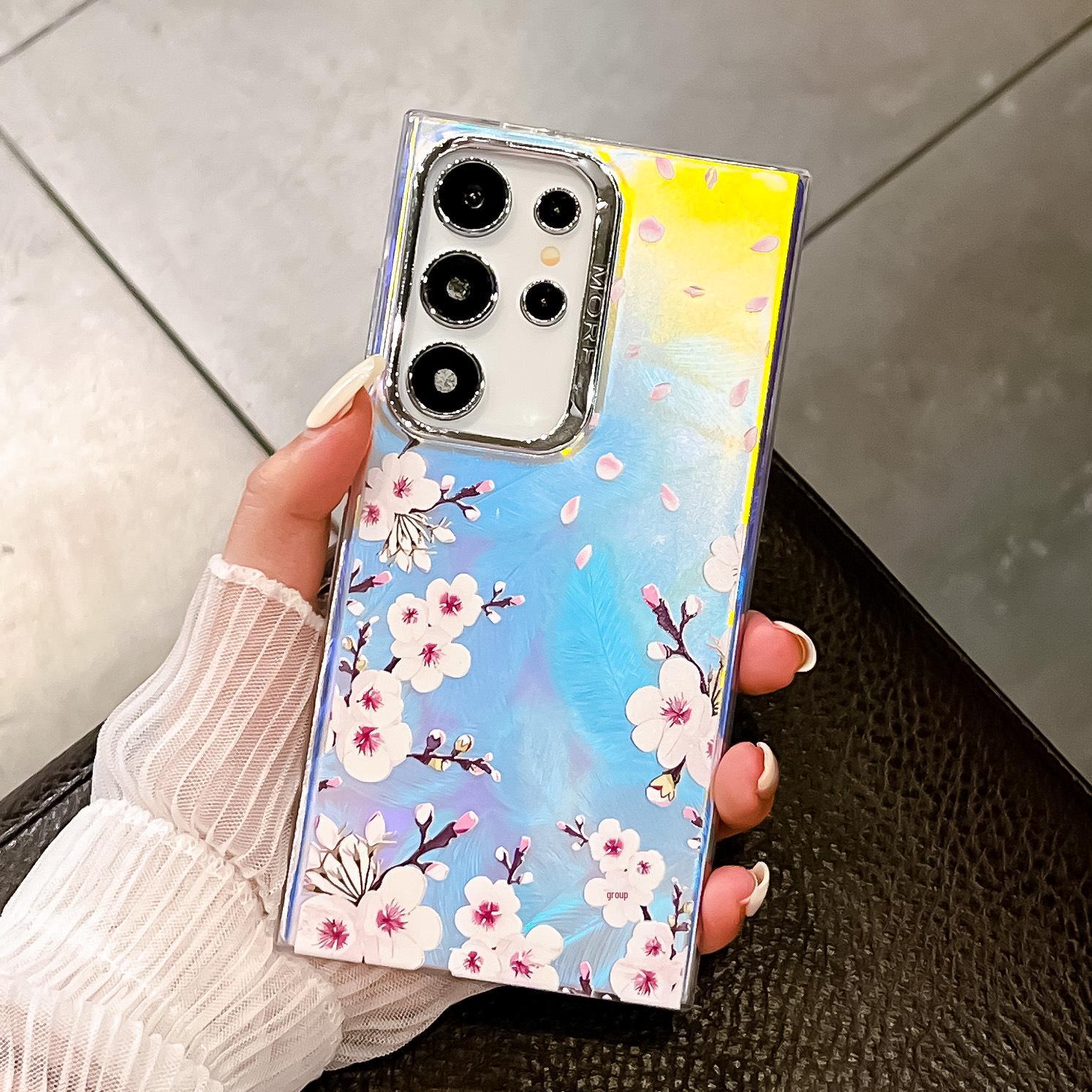 

Drop-Proof Electroplated Laser Flower Case for Samsung S25 Ultra/S24 Plus - Frosted A56 Hard Shell S22 Ultra