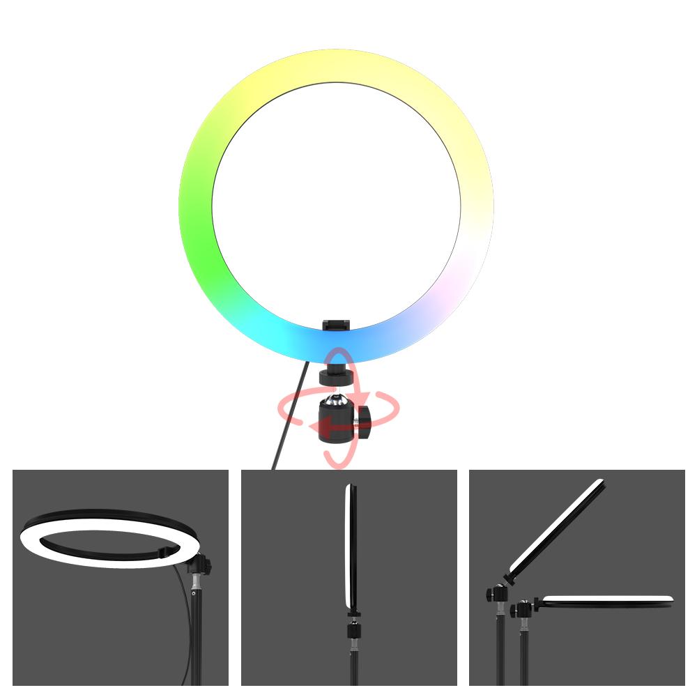 Hot Selling RGB Ring Light LED Ring Flash Light for Tiktok Video & Live Photography for Beauty Studio Selfie & Photo Shoots 10 inch(25.40cm)&ST-10 RGB