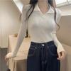 Women's Pure and Sexy Style Polo Collar Knitted Shirt Spring and Autumn Top Outer Wear Slim-Fitting Spicy Girl Sweater Versatile Soft Base Layer