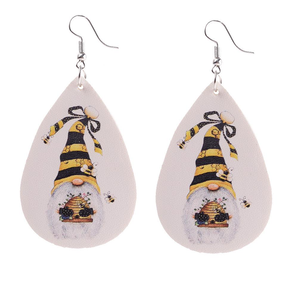 

European and American Cartoon Dwarf Bee Honeycomb PU Leather Earrings - Cute Christmas Gift