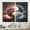 2pcs, Polyester Material, High-definition Digital Printing Two-color Splicing Landscape Pattern Print, Light Filtering Curtain,