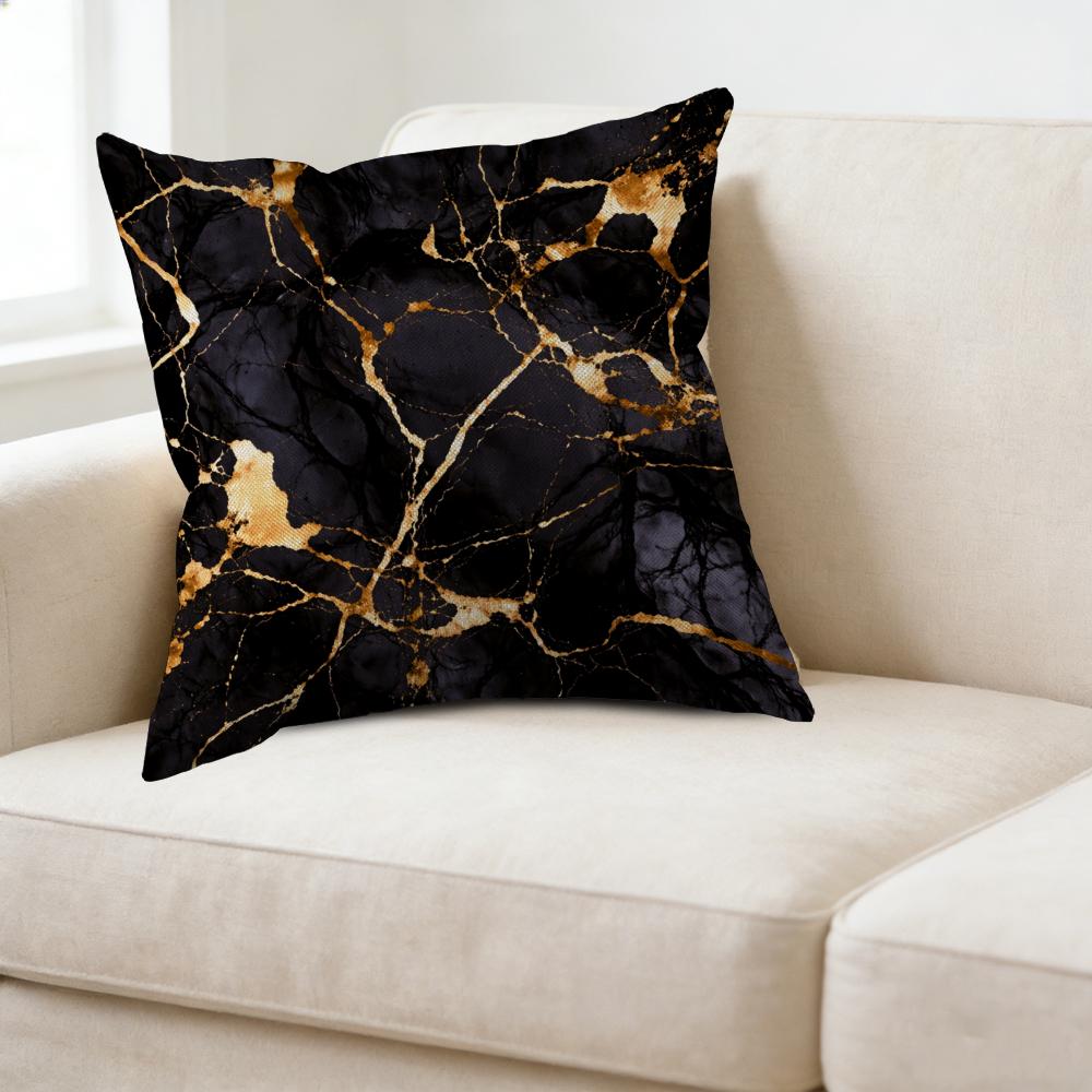 Square Throw Pillow Black Gold Marble Pattern Decorative Cushion For Living Room Bedroom Window Seat
