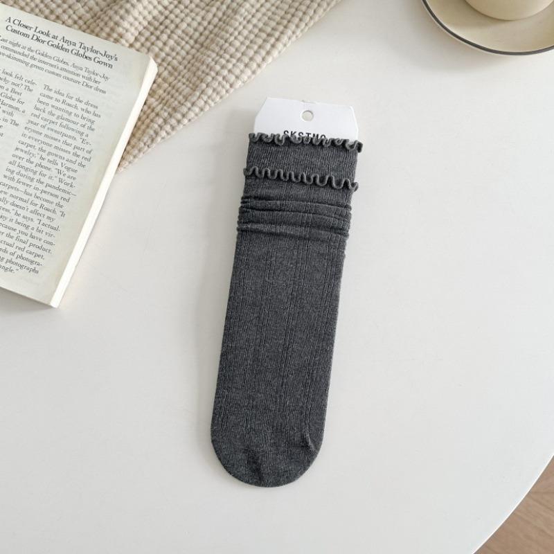 Female Autumn and Winter New Pure Cotton Double Fungus Side In The Tube Pile Socks