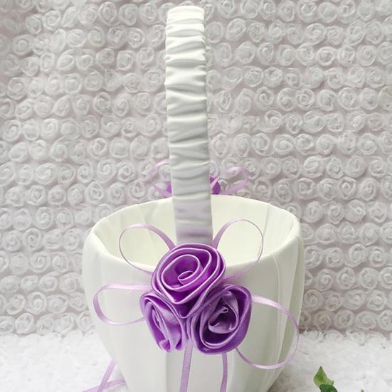 Wedding Bridal Page Boy Ribbon Satin Faux Rose Flower Girl Basket Party Decor
