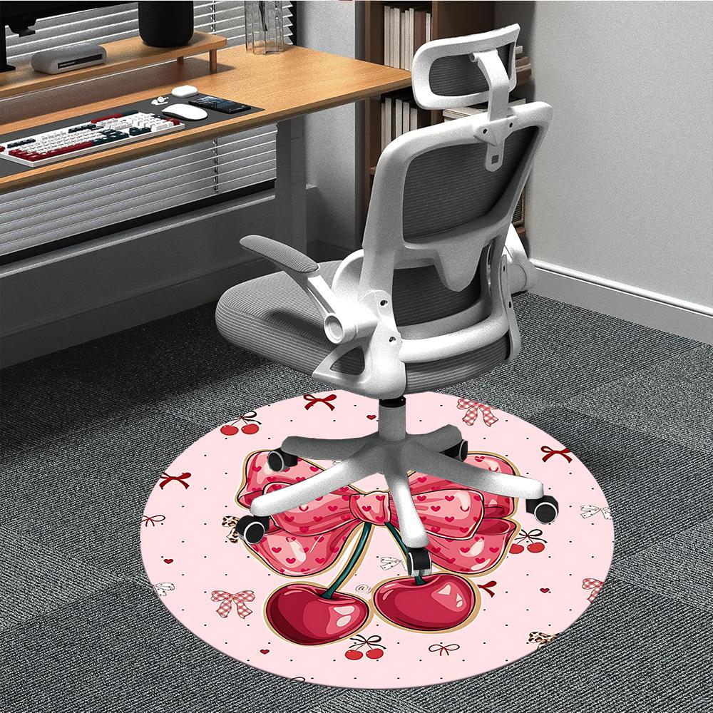 

1pc Cherry BowChair Carpet for Office, Indoor Non-Slip Washable Polyester Fiber Carpet, Mat For Office, Machine Washable 80cm