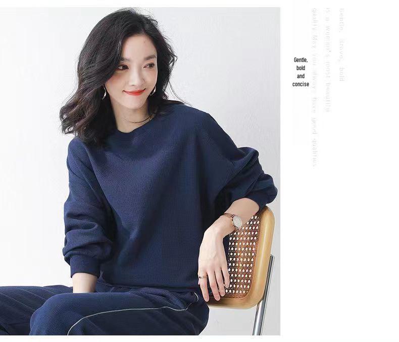 2025 Spring-Autumn Women's Casual Two-Piece Set: Round Neck Long Sleeve Top & Loose Pants, Plus Size