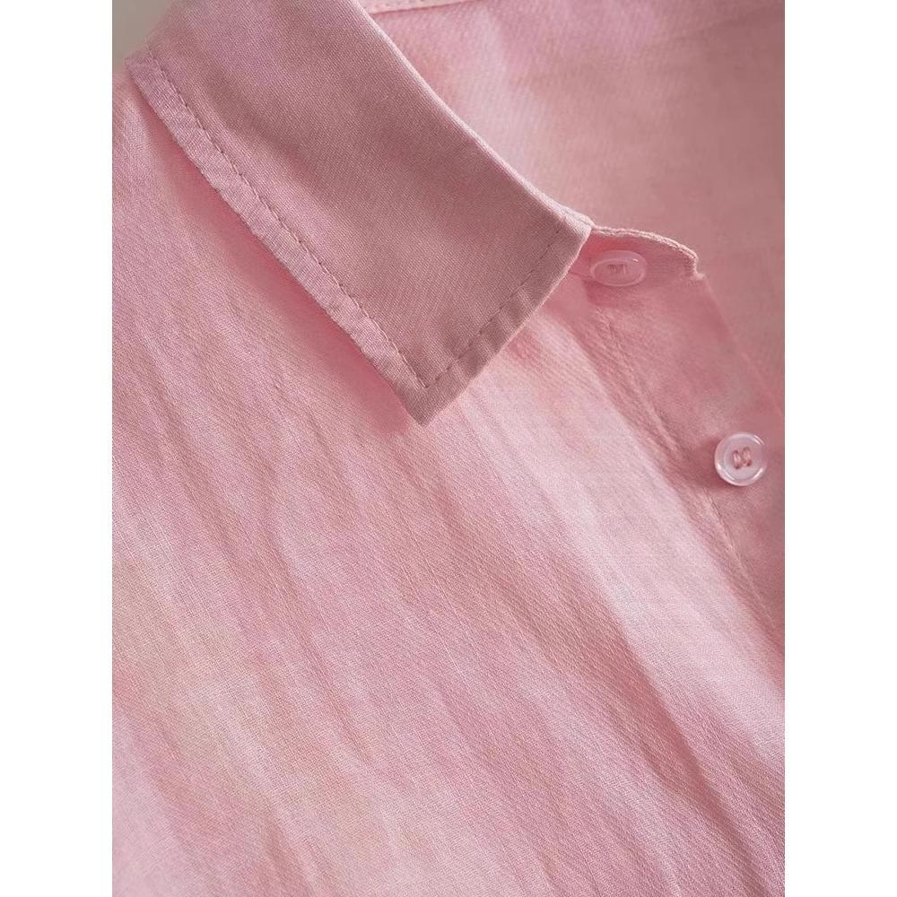 Jarní a letní tenká růžová košile s ochranou proti slunci dámská volná košile s dlouhým rukávem ležérní