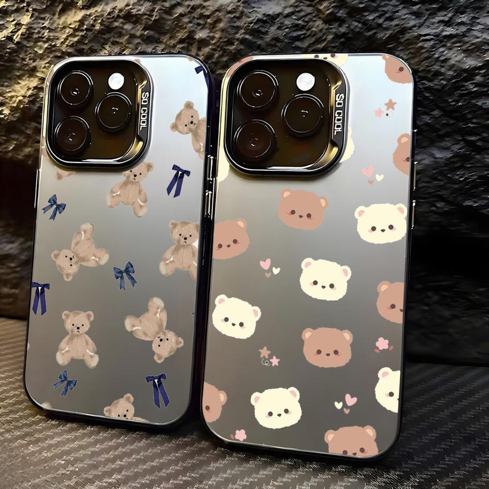 Teddy Cute bear cartoon pattern Phone Case Magnetic IMD Colorful Silver case for iPhone 17 16 15 14 13 12 Pro Max