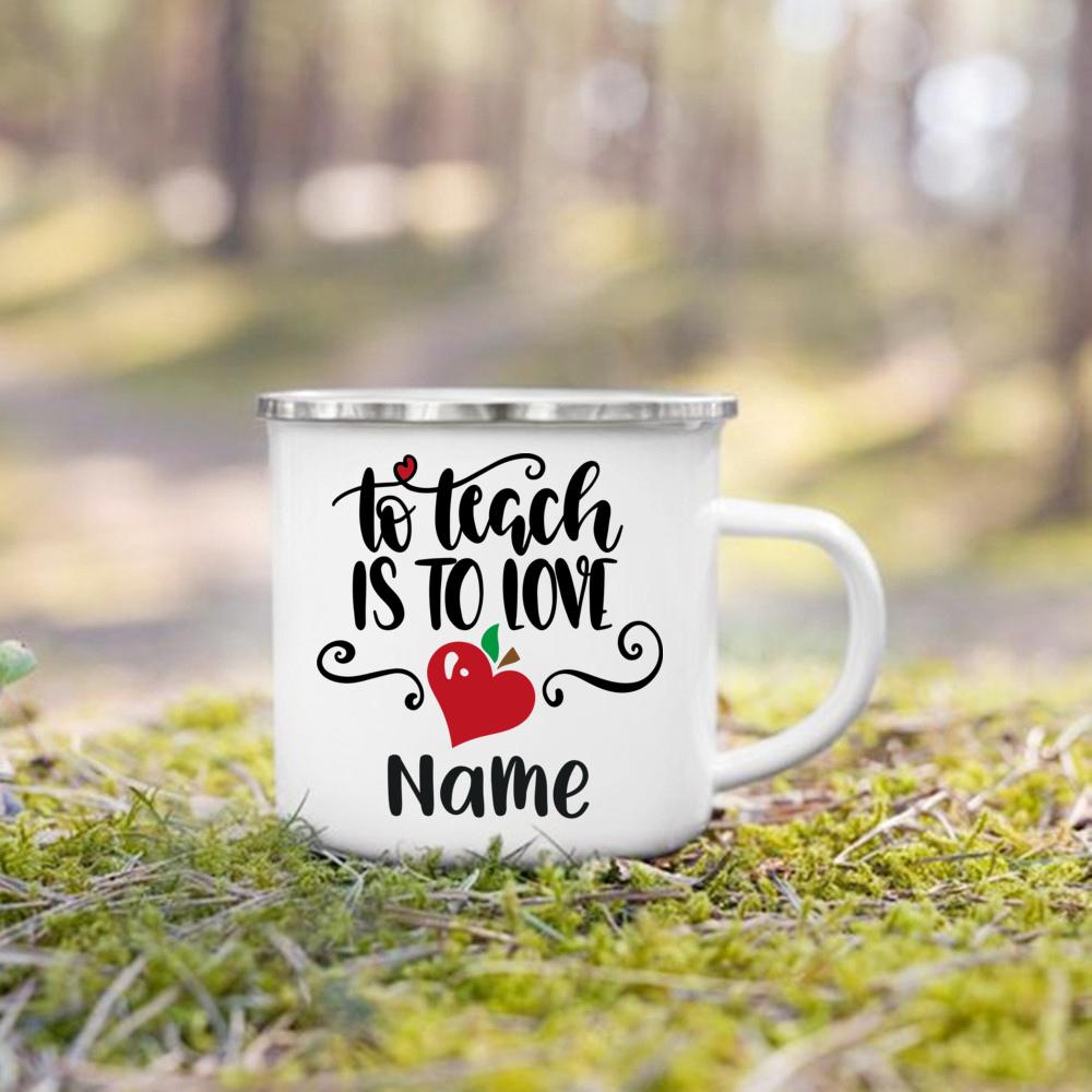 Personlised Mug Teachers Change The World Print Coffee Cups Custom Name Drinks Enamel Cup Teacher's Day Thanks Gift for Teacher