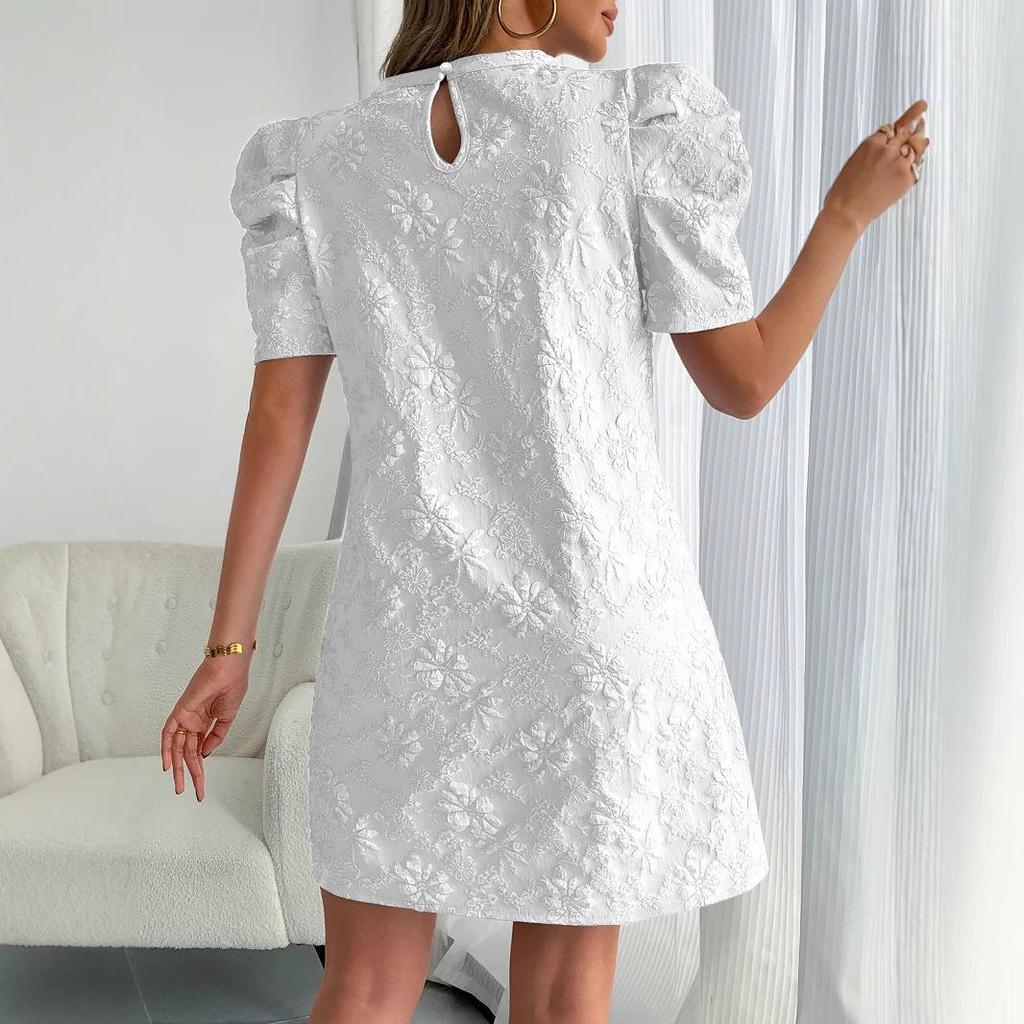 Women's Casual Puff Sleeve Jacquard Dress