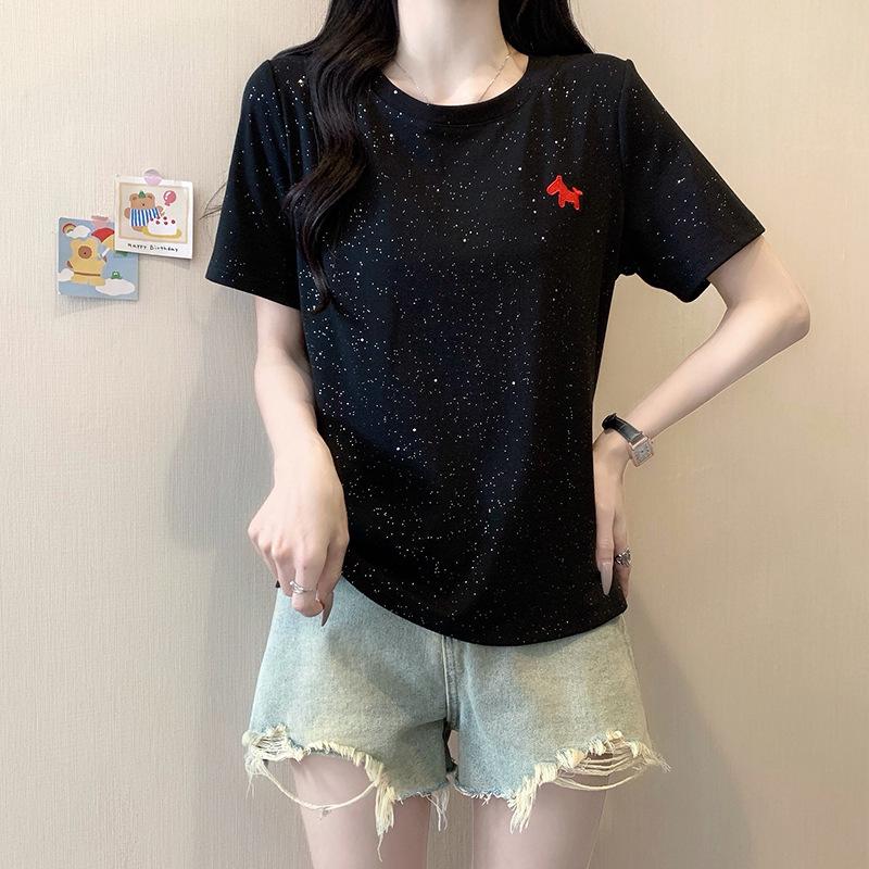 2026 Summer Plus Size Women's Casual Cartoon Pony Shiny Short-Sleeve Top