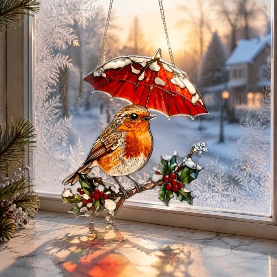 Colorful Acrylic Sun Catcher Scenery/Bird Hanging Ornament, Stained Glass Style Pendant, Double Sided Lightweight Wall Decor Decoration with